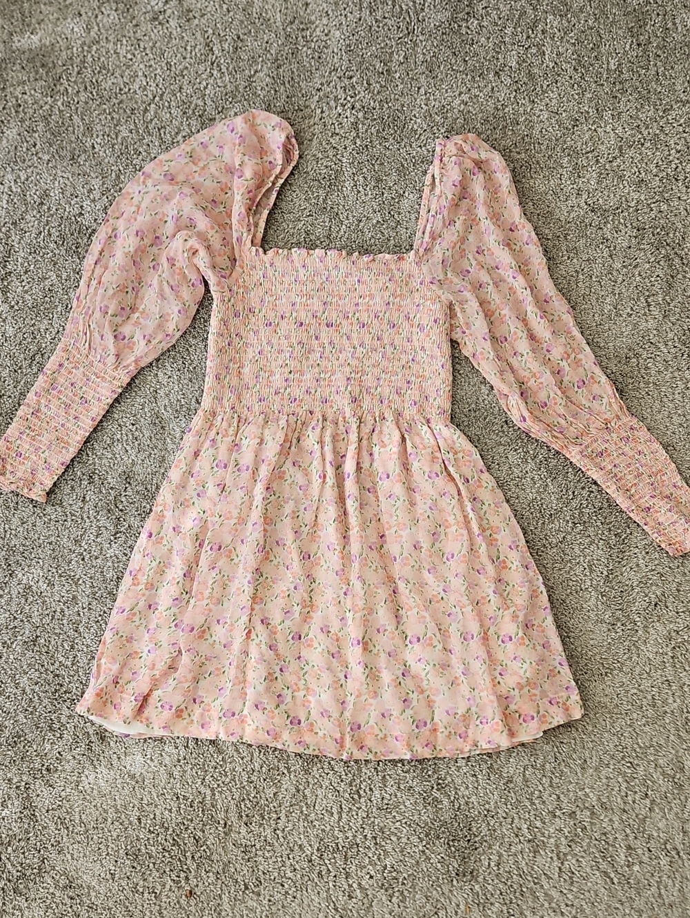 Hill House Pink Floral Mini Smocked Puff-Sleeve Dress M Nap Dress